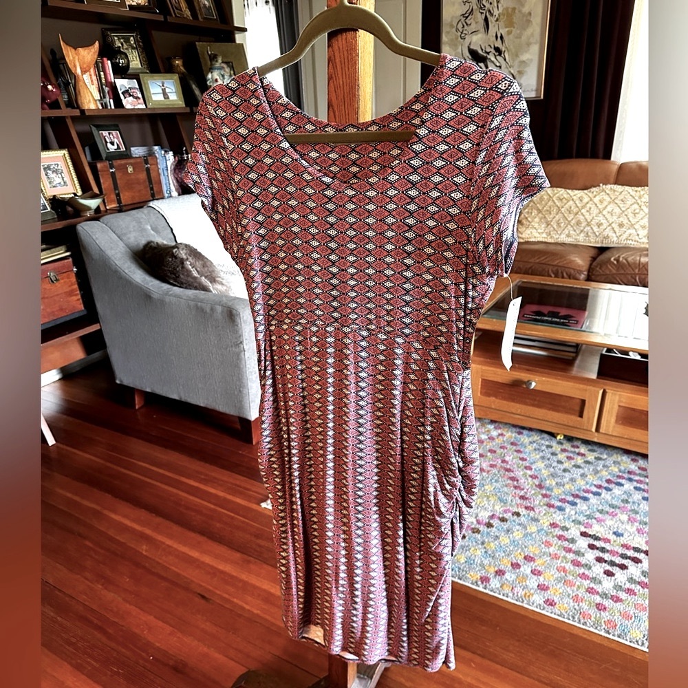 Love Appella Pink and Blue midi maternity dress sz L